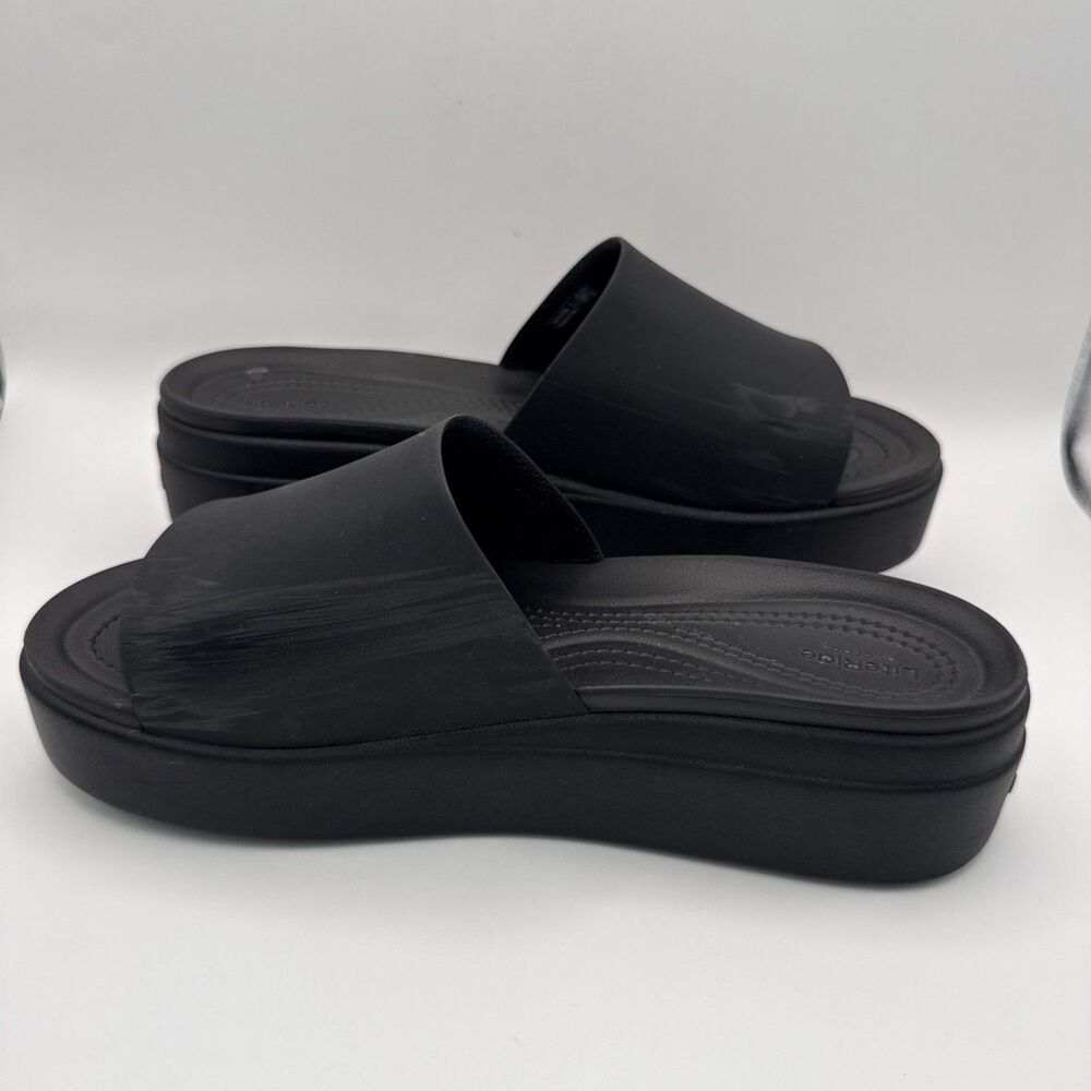 Crocs Brooklyn Slide Sandal Black US 10 W 208728 Women Wedge Heel LiteRide Mules